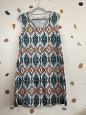 120% Lino UK 16 Geometric Linen Dress Sleeveless A-line Multi Bright
