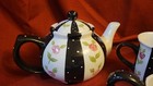 Gibson Elite Floral Ceramic Tea Set Teapot Cups Plates Platter Black White — photo 5