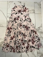 Women's Floral Print Sleeveless Lace-Up Back Tiered Midi Dress - Xhilaration™ xs