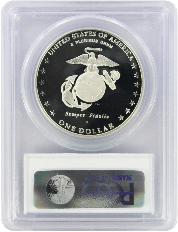 2005-P Marine Corps Silver Commemorative Dollar PR69DCAM PCGS Proof 69 Deep Cam - Image 2 of 2