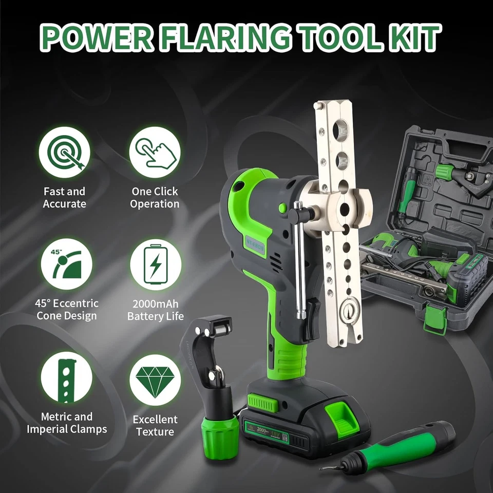 Power Flaring Tool Kit for 1/4" - 3/4" HVAC Cordless Flare Tool with Metric And - Image 2 of 4