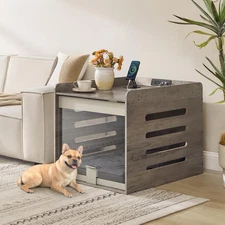 Modern Dog Crate Furniture with Charging Station, Kennel Indoor with Flip-up ...
