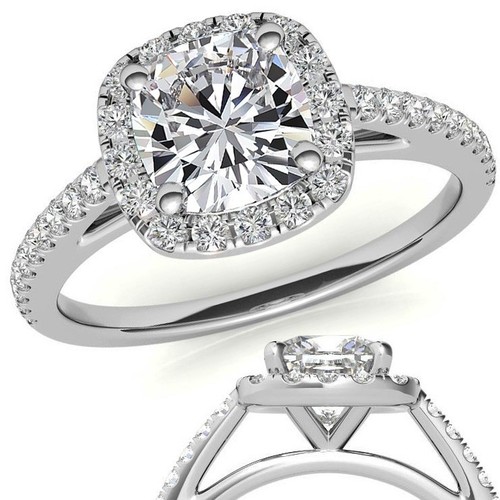 Moissanite Co. Cushion Cut Forever Brilliant Petite Halo Engagement Ring