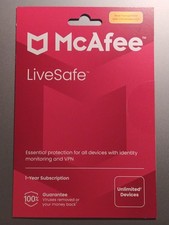 1 Year License McAfee LiveSafe Antivirus Unlimited Devices NEW