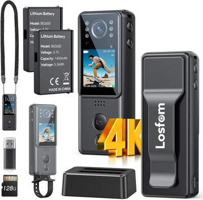 4K Body Camera with 2Pcs Batteries, Small Body Cam with Video and Audio Recordin