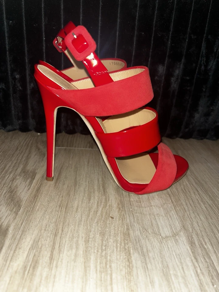 Сандалии на шпильках Giuseppe Zanotti красные лакированные и замшевые размер 36,5 - Изображение 2 из 4