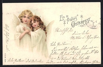 Easter Angels Holding Familiar In Their Arms, Postcard 1903 