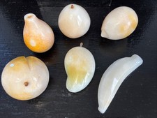 Unusual Vintage Group Of 6 Hand Carved Onyx/Marble Carved Fruit Pieces