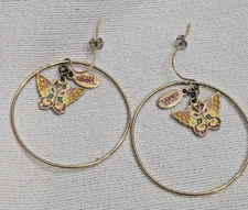 Authentic Disney Channel That's So Raven  Gold Tone Hoop Earrings W/Butterfly