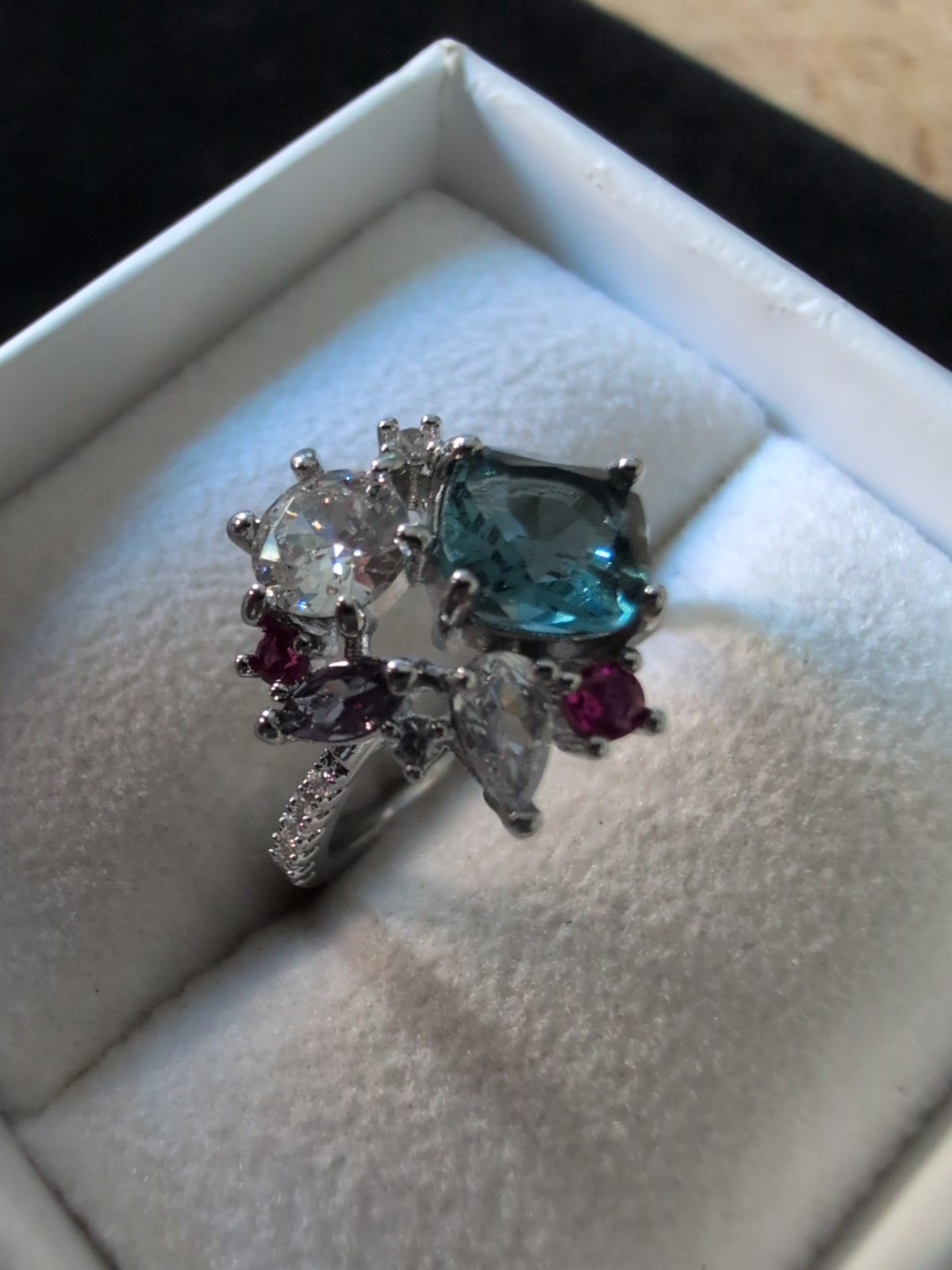 Sterling Size 6 Multi-stone Ring Topaz Ruby Ameth… - image 1