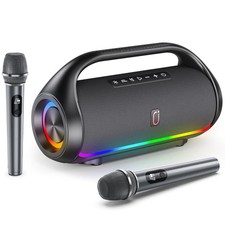 Portable Bluetooth Speaker with 2 Wireless Microphones, Loud Portable Speaker...