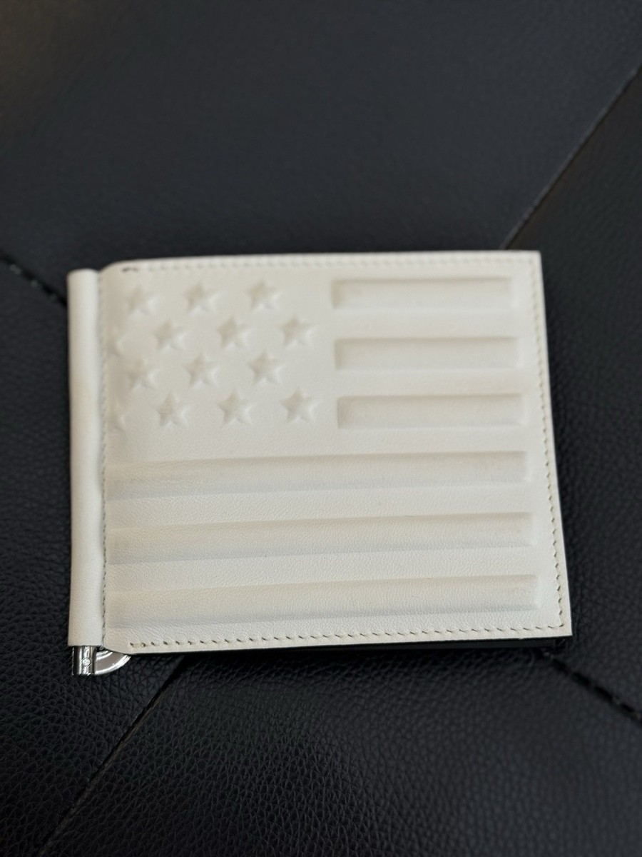 Auth GIVENCHY Bifold Wallet White USA Flag Leather - 100