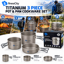 finessCity Titanium 3 Piece Camping Pot & Pan Cookware Set FTCS4812 Hiking