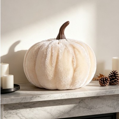 Halloween Flocked Pumpkin Ornament with Tactile Texture for Display Use