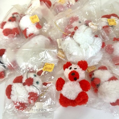 Chenille Christmas Ornament Vintage Lot 14 Squirrel Dog Rabbit Yarn Granny Decor