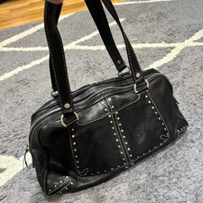 Michael Kors Astor Black Leather Tote Silver Studded Zip Shoulder Bag beautiful