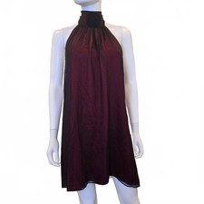 Alice & Olivia Silk Halter Dress Red Black Overlay Rosette Neck Size XS