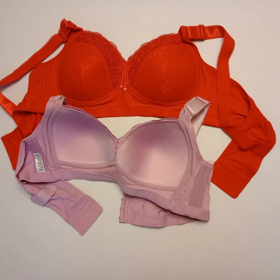 Conjunto de sujetador con aros de encaje rosa y rojo paquete de 2 Foto 3 de 4