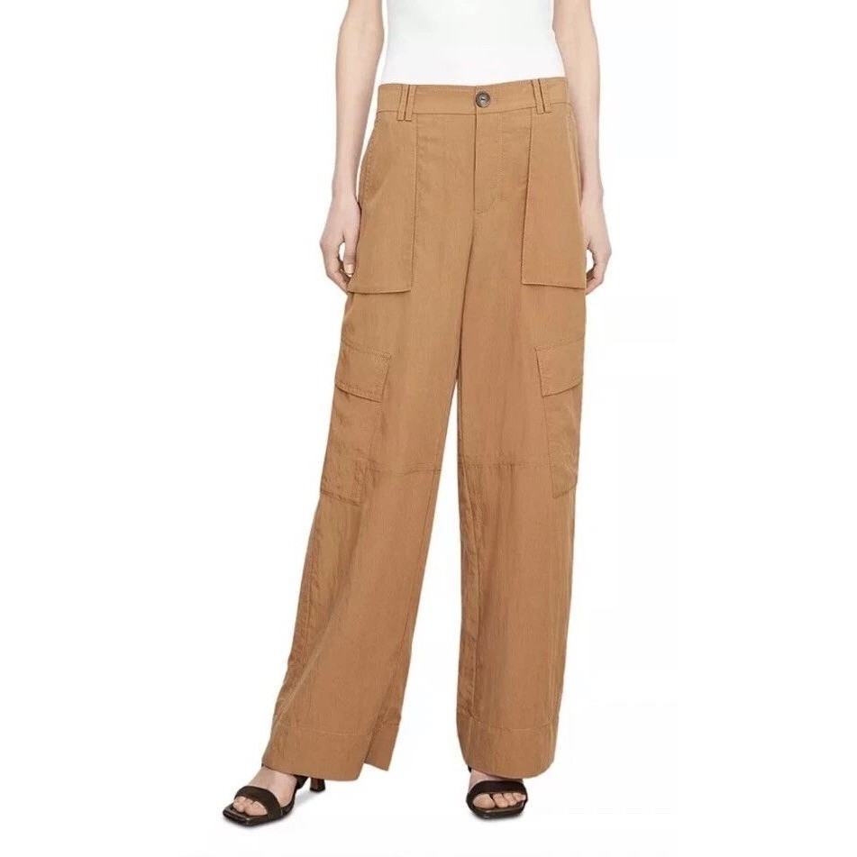 Vince Wide Leg Cargo Pant Women 12 Tan Utility High Rise E-Girl Granola Wool NWT