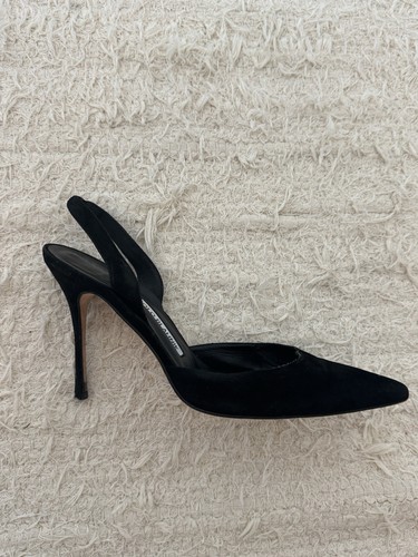 Escarpins Manolo Blahnik - Taille 36.5 (US 6.5) - Bride Lacets, Bout Ouvert, Talon Stiletto