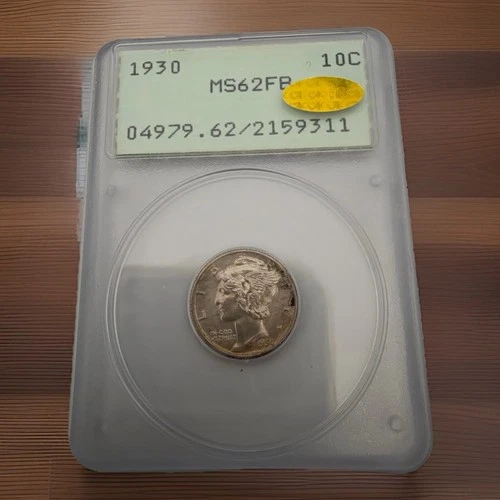 1930 Mercury Dime PCGS MS62 FB Full Bands | Gold CAC | Old Green Rattler Holder