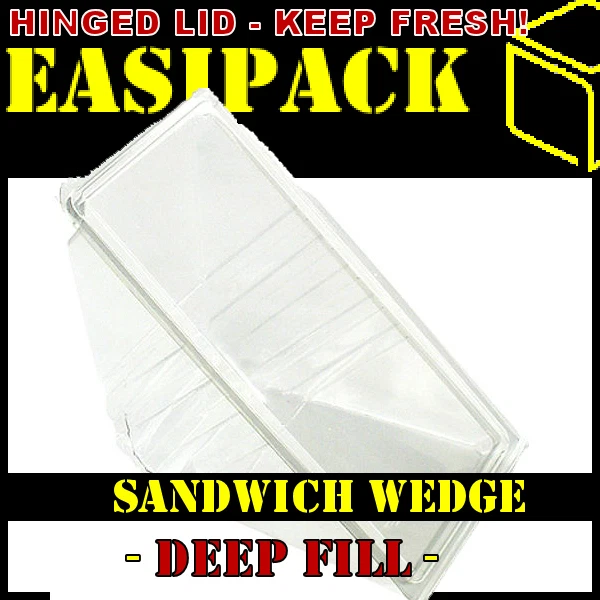 EASIPACK 1000 x DEEP FILL Sandwich Wedges -Buffet Deli Hinged Plastic Catering Cafe-Clear