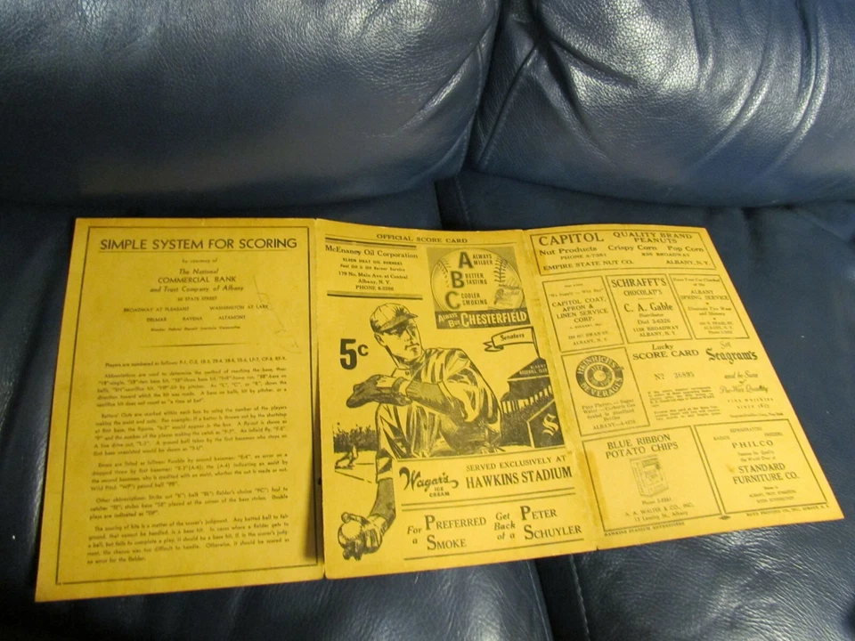 Albany Senators 1947 program score card Autographed signed - Image 2 of 4