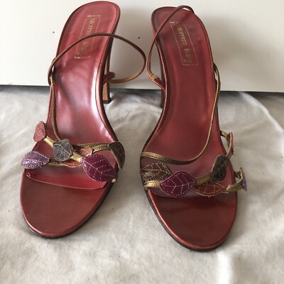 Vintage Goeffrey Beene sandals red 7.5 leaf detail Italy