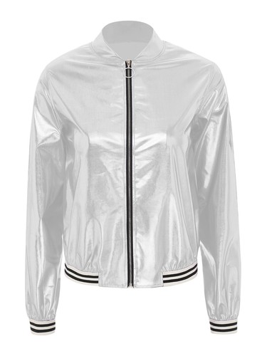 Freebily Women Metallic Jacket Long Sleeve Front Zip Sparkle Shiny Party AU - Picture 33 of 57