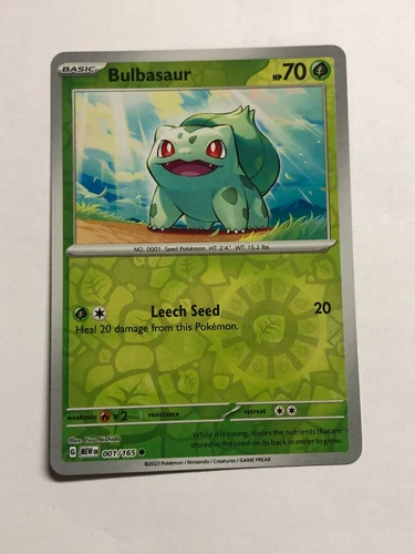 Pokemon Card 151 Reverse Holographic Bulbasaur 001/165 Near Mint