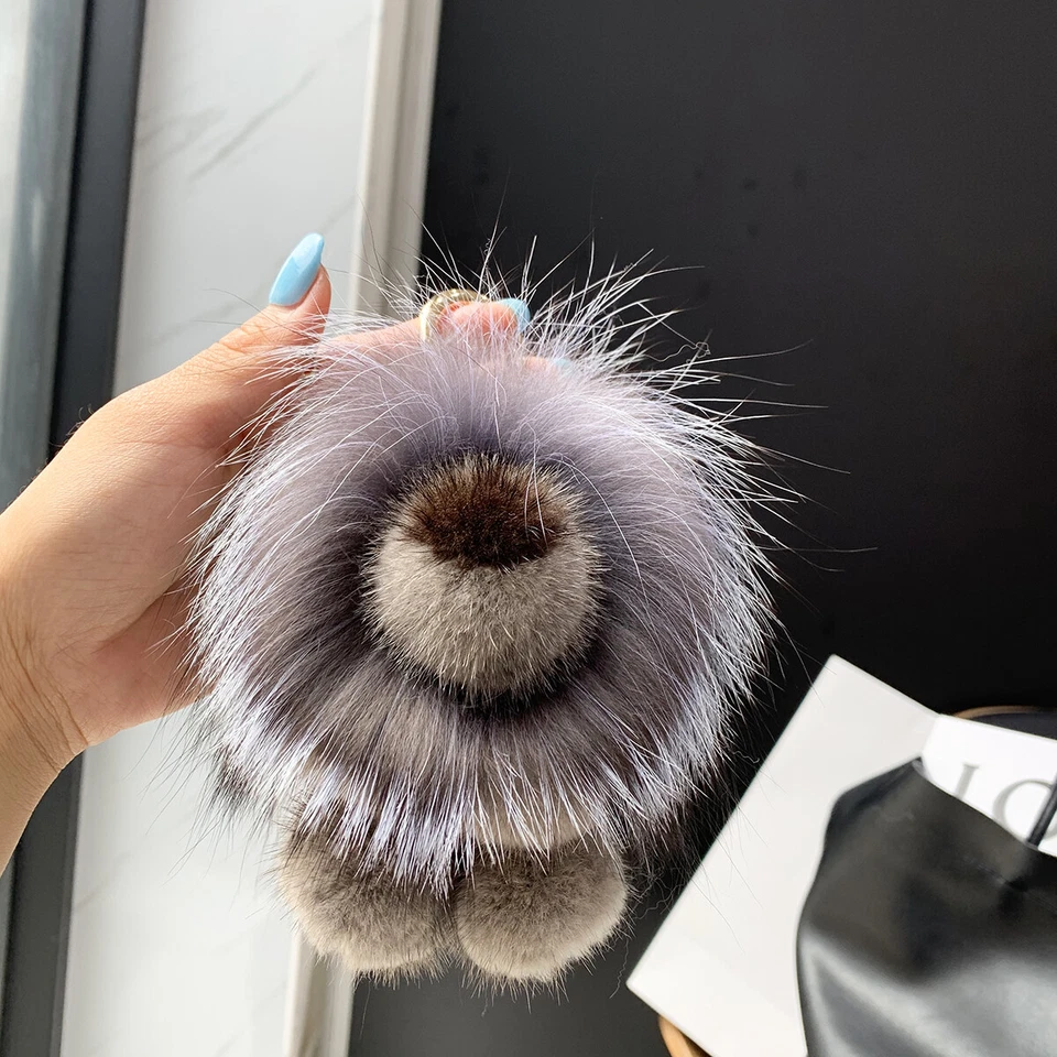 Lindo Bolso de Pompón de León de Piel de Visón Real Dije Llavero Bolso Cartera Teléfono Peludo Colgante Foto 3 de 4