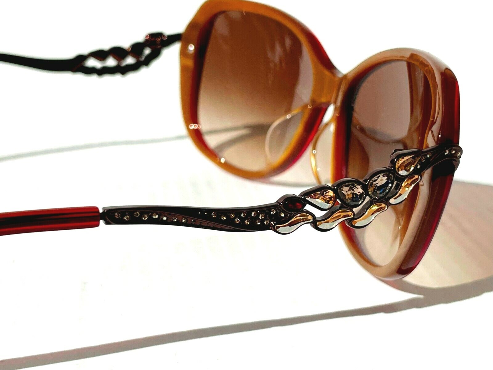 Judith Leiber JL1698 Red Crystal Gems bronze Gradient Brown Women's Sunglass eBay