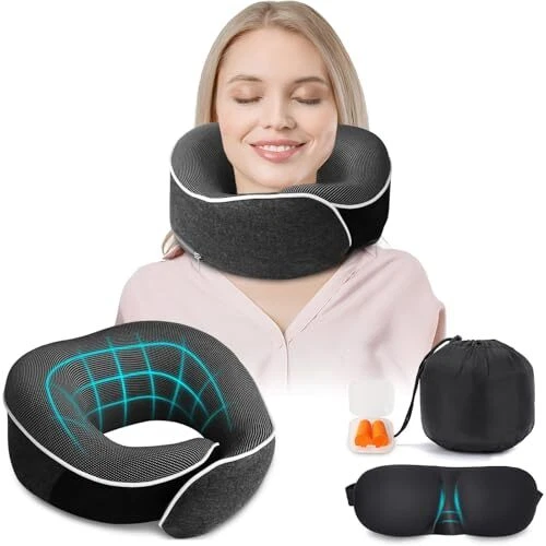 Travel Pillow, 360° Neck Support Memory Foam Travel Neck Pillow, Neck Pillow