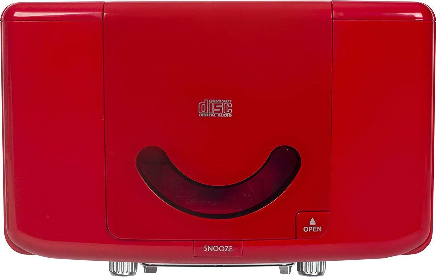Corsair Tabletop AM/FM Bluetooth Radio with CD Player and Dual Alarm Clock, Red