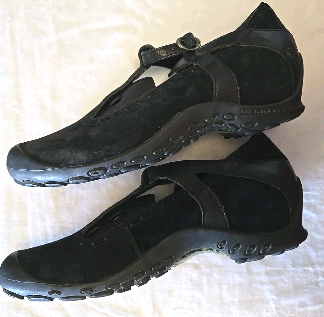 Scarpa Merrell Plaza Strap Midnight Mary Jane scamosciata fibbia comoda nera taglia 10