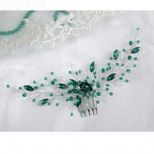 Fairvir Bridal Wedding Hair Combs Green Crystal Headpiece
