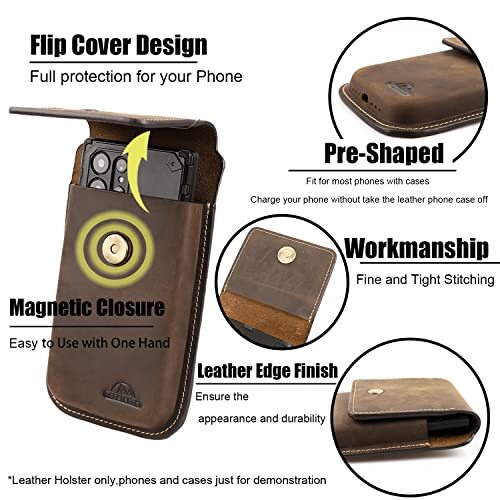 Leather Phone Holster for Belt,Flip Cell Phone Case with X-Large Darkbrown - 第 3/7 張圖片