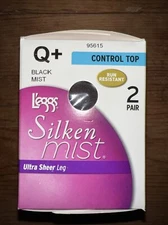 Queen Plus L'eggs Silken Mist Black Mist Control Top Pantyhose (2 Pair) NEW! NWT