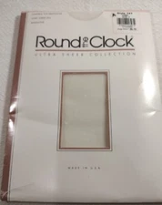 Round The Clock Sheer Size C Ivory Pantyhose Control Top Sandal Toe 147 Vintage