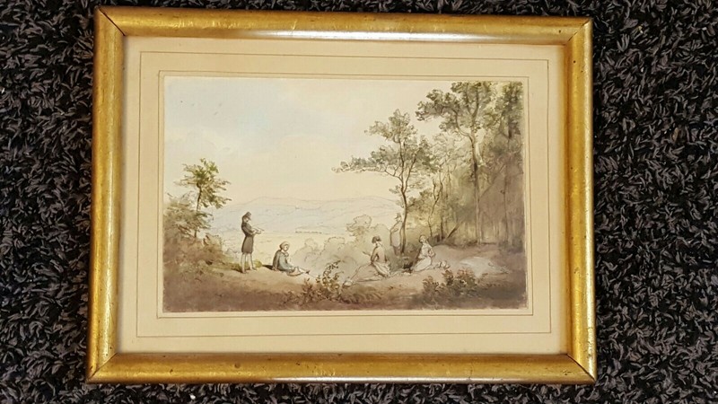 19C Original Watercolor by Casper Scheuren 4.25"x6.25" German Landscape 1849