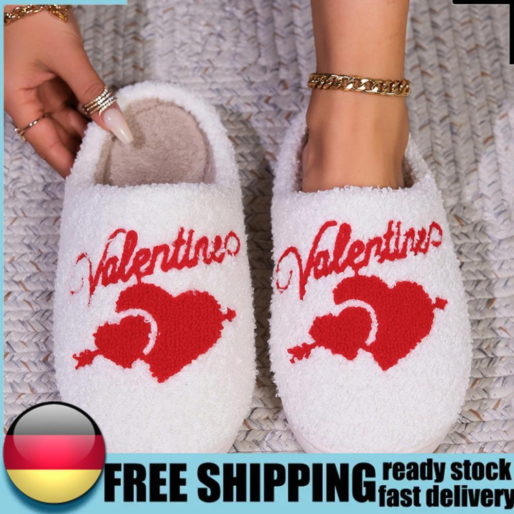 APL Valentines Day Flat Thermal Slippers Soft Heart Non Slip White for Couples Gifts