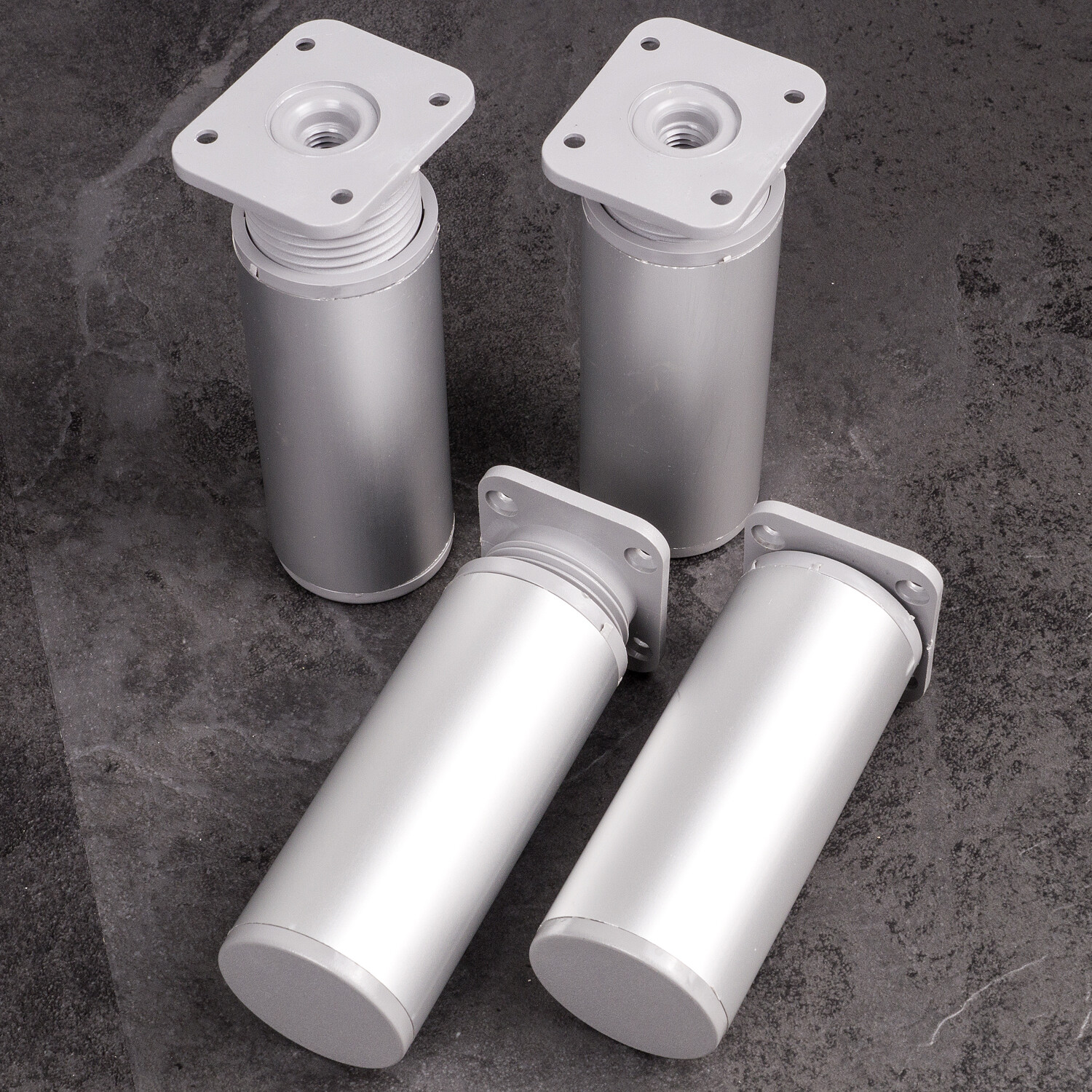 Möbelfuß 4er SET Möbelfüße Ø40mm ALU 60-180 mm Sockelfuß Chrom-Optik Fuß Schrank