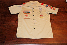 Boy Scouts of America BSA Youth Shirt Tan X-Large Sewn Patches Short Sleeve
