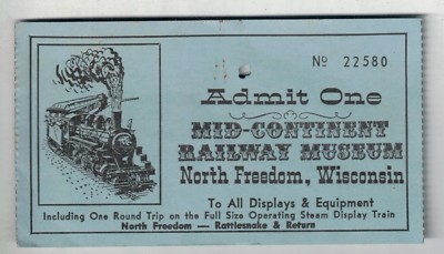 Vintage 1965 Ticket from Mid-Continent Railway Museum North Freedom WI