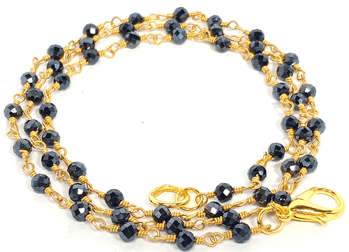 3-4MM Coated Silver Spinel Gold Plated Rosary Chain Rondelle Gemstone Necklace - Picture 1 of 5