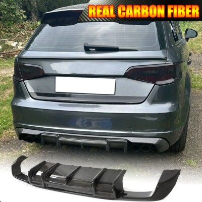 REAL CARBON Rear Bumper Diffuser Lip For Audi A3 Sline S3 8V Hatchback 2013-2015