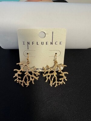 NEW Matte Goldtone Pierced Fan Coral Earrings - Gold, Nautical Beach Theme