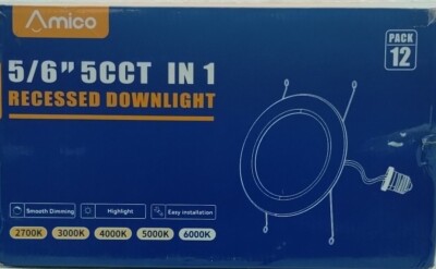 Amico 5/6 inch 12 Pack Ultra-Thin Recessed LED Lights 5CCT 2700K-6000K Dimmable 