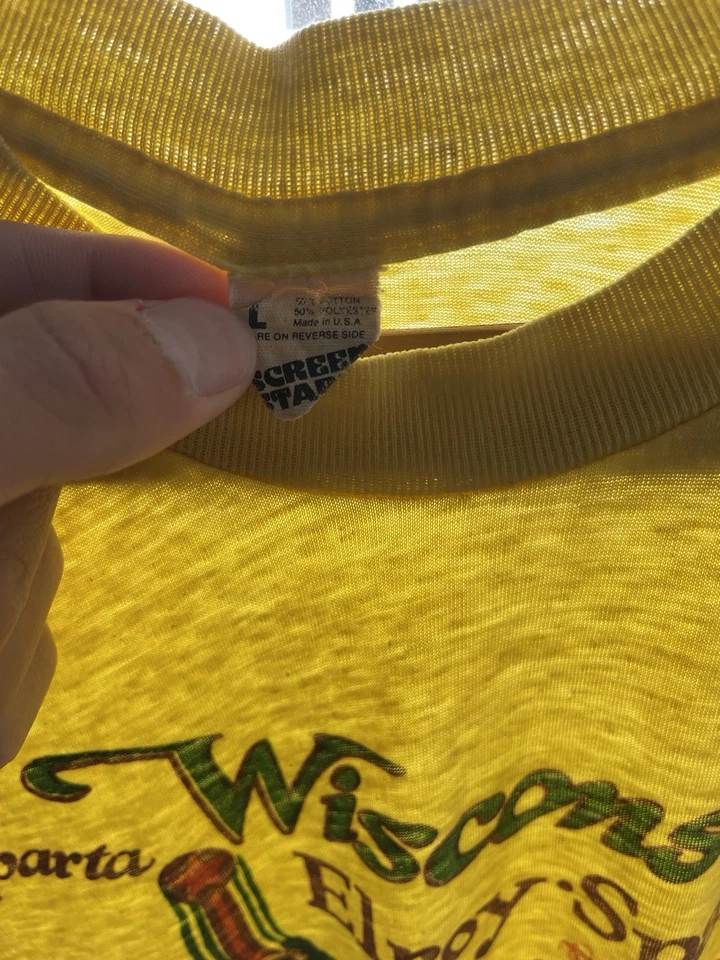 Vintage Wisconsin Faded Paper Thin Bike Race Screen Stars T-Shirt Size L USA - Image 3 of 4