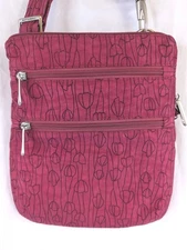 RFID Crossbody Travelon Anti Theft Slim Double Zip Bag Pocket Travel Pink Print